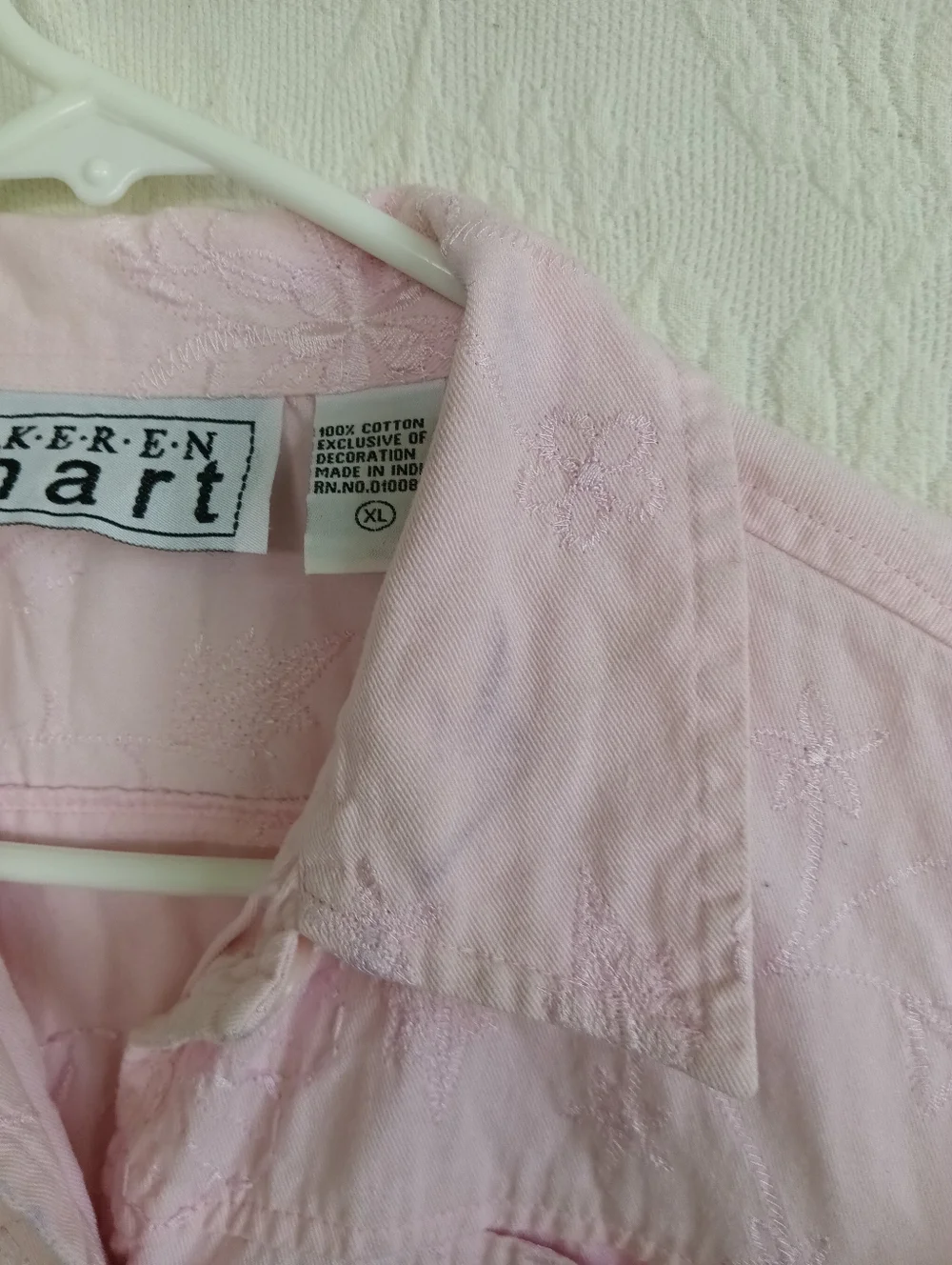 KEREN hart Light Pink Embroidered Jean Jacket Pastel Femme Floral Boho Western